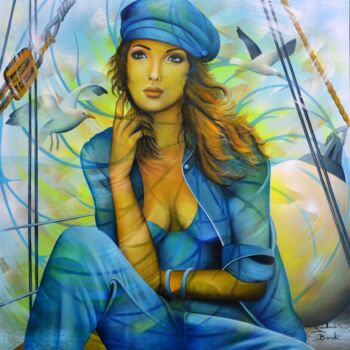 Painting titled "la passagère du vent" by Jeannette Guichard-Bunel, Original Artwork, Oil