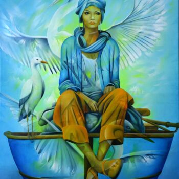 Painting titled "Âme nomade" by Jeannette Guichard-Bunel, Original Artwork, Oil