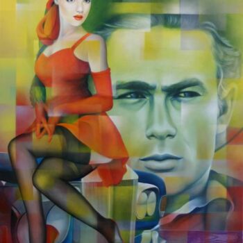 Painting titled "hommage à James Dean" by Jeannette Guichard-Bunel, Original Artwork, Oil