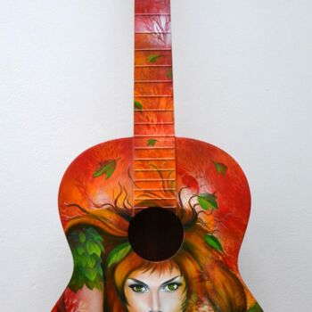 Painting titled "guitare "Poison Ivy"" by Jeannette Guichard-Bunel, Original Artwork