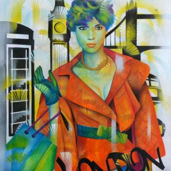 제목이 ""la city""인 미술작품 Jeannette Guichard-Bunel로, 원작, 기름 나무 들것 프레임에 장착됨