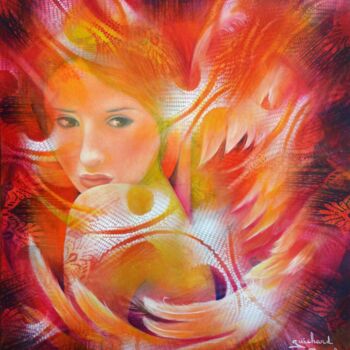 Painting titled "l'ange protecteur" by Jeannette Guichard-Bunel, Original Artwork, Oil