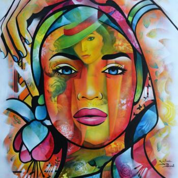 제목이 "fleur de Samba"인 미술작품 Jeannette Guichard-Bunel로, 원작, 기름 나무 들것 프레임에 장착됨