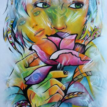 Painting titled "Rose" by Jeannette Guichard-Bunel, Original Artwork, Oil