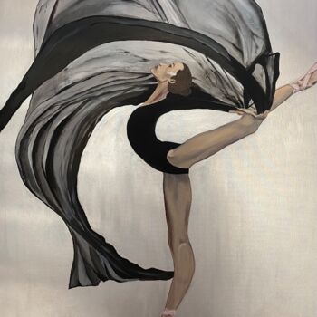 Painting titled "Ballerina with a ti…" by Janna Kasimova, Original Artwork, Acrylic Mounted on Wood Stretcher frame