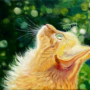 Painting titled "A sunny kitten" by Janna Kasimova, Original Artwork, Oil