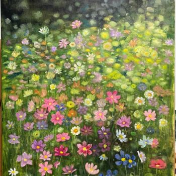 Peinture intitulée "A spring meadow" par Janna Kasimova, Œuvre d'art originale, Huile