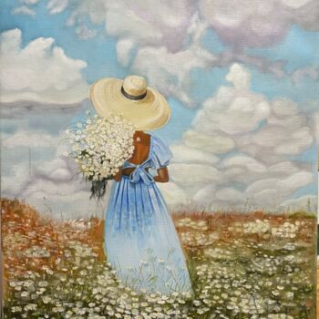 Painting titled "In chamomiles" by Janna Kasimova, Original Artwork, Oil