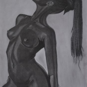 Drawing titled "Dark Skin Girl" by Jean Faye, Original Artwork, Pencil