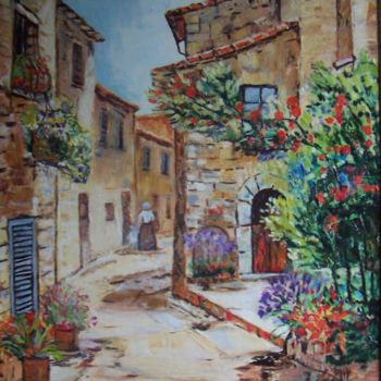 Pintura intitulada "Village provencal" por Françoise Collin, Obras de arte originais, Óleo