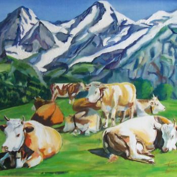 Pittura intitolato "Les Vaches" da Françoise Collin, Opera d'arte originale, Olio