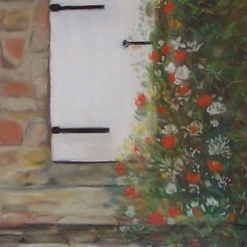 Painting titled "La porte du jardin" by Françoise Collin, Original Artwork, Pastel