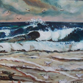 Peinture intitulée "La vague aux goëlan…" par Françoise Collin, Œuvre d'art originale, Huile