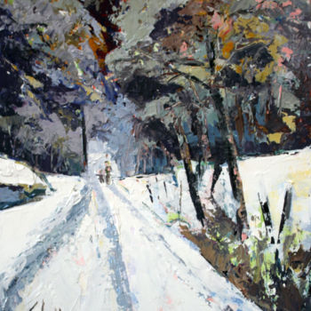 Painting titled "Chemin d'hiver à la…" by Jean-Paul Schmitt, Original Artwork, Acrylic Mounted on Wood Panel