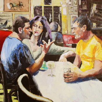 Painting titled "INTÉRIEUR CAFÉ VII" by Jean-Paul Schmitt, Original Artwork, Oil