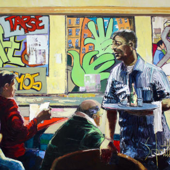 Painting titled "INTÉRIEUR CAFÉ IX" by Jean-Paul Schmitt, Original Artwork, Oil