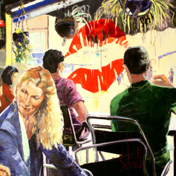 Malerei mit dem Titel "Café XIII (Tower Ha…" von Jean-Paul Schmitt, Original-Kunstwerk, Öl