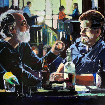 Painting titled "CAFÉ XXI (Accoudés…" by Jean-Paul Schmitt, Original Artwork, Acrylic