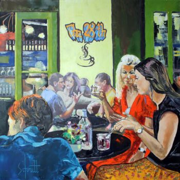 Schilderij getiteld "CAFÉ XXVIII" door Jean-Paul Schmitt, Origineel Kunstwerk, Olie