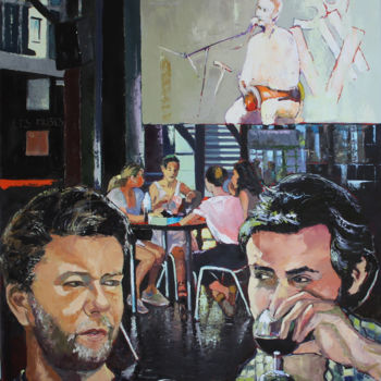 Картина под названием "CAFÉ XXXVII (Jazz a…" - Jean-Paul Schmitt, Подлинное произведение искусства, Масло Установлен на Дере…