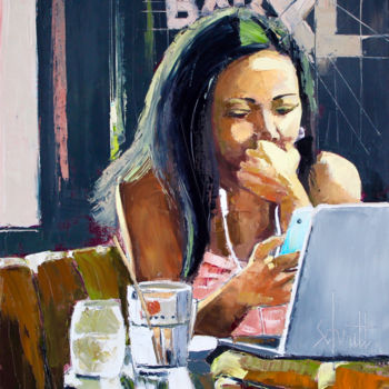 Картина под названием "CAFÉ XL" - Jean-Paul Schmitt, Подлинное произведение искусства, Масло Установлен на Деревянная рама д…