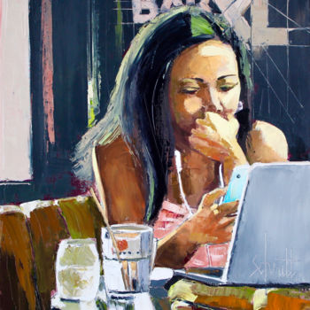 Painting titled "CAFÉ XL" by Jean-Paul Schmitt, Original Artwork, Oil Mounted on Wood Stretcher frame