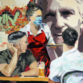Malarstwo zatytułowany „CAFÉ XLIV (Au portr…” autorstwa Jean-Paul Schmitt, Oryginalna praca, Olej Zamontowany na Drewniana r…