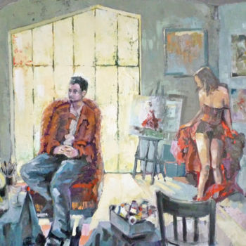 Pintura titulada "EN ATTENDANT LA POSE" por Jean-Paul Schmitt, Obra de arte original, Oleo Montado en Bastidor de camilla de…
