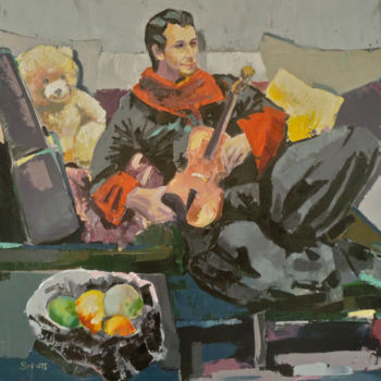 Peinture intitulée "Le jeune homme à la…" par Jean-Paul Schmitt, Œuvre d'art originale, Huile Monté sur Châssis en bois