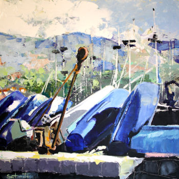 Peinture intitulée "Barques à Hondarrib…" par Jean-Paul Schmitt, Œuvre d'art originale, Acrylique Monté sur Châssis en bois