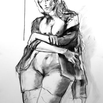 Drawing titled "nu-aux-bras-croise-…" by Jean-Paul Schmitt, Original Artwork, Charcoal