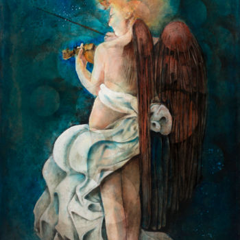 Pintura intitulada "ange-violoniste-773…" por Jean-Philippe Vallon, Obras de arte originais, Óleo