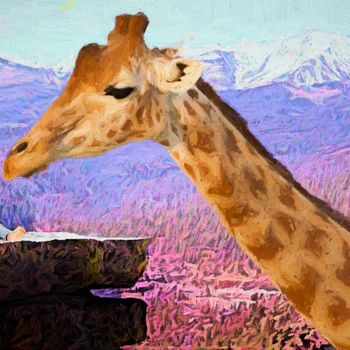Digital Arts titled "la Girafe & les Enf…" by Jean-Pierre Gueret, Original Artwork, Photo Montage