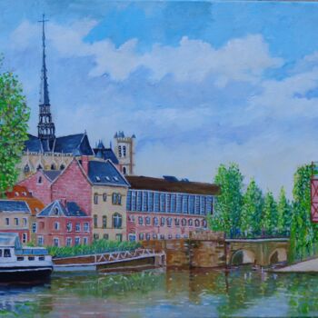 Картина под названием "Amiens vue du parc…" - Jean Pierre Delaby, Подлинное произведение искусства, Масло