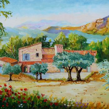 Painting titled "paysage de provence" by Jean Pierre Delaby, Original Artwork, Oil