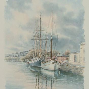 Painting titled "Port de Caen" by Jean Pierre Gamard, Original Artwork