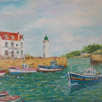 Peinture intitulée "Belle ile , le port…" par Jean-Pierre Leconte, Œuvre d'art originale
