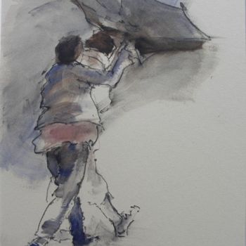 Drawing titled "Parapluie retourné" by Jean-Pierre Lenas, Original Artwork