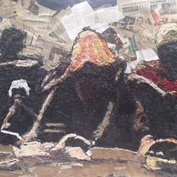 Peinture intitulée "Une mort anonyme" par Willydjaha, Œuvre d'art originale, Collages Monté sur Panneau de bois