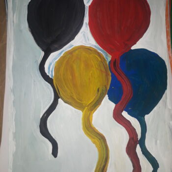 Картина под названием "Os balões coloridos" - Jedaylson Rodrigues, Подлинное произведение искусства, Акварель Установлен на…