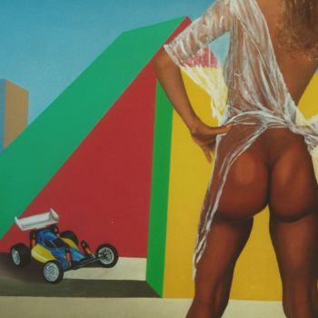 Картина под названием "Girl with buggy" - Jeden, Подлинное произведение искусства, Масло