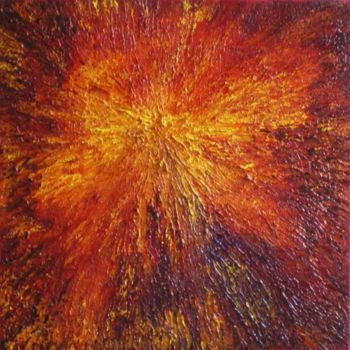 Pittura intitolato "Volcan en action" da Jeepy, Opera d'arte originale, Olio