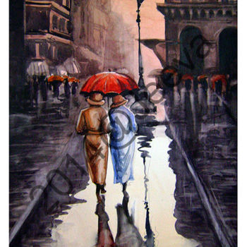 Painting titled "Raining" by Jeeva Jeevannie, Original Artwork, Watercolor