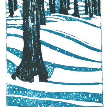 Incisioni, stampe intitolato "la neige" da Jeff Andreotti, Opera d'arte originale, Incisioni su linoleum
