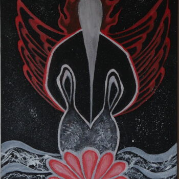 Painting titled "V- Fire Angel" by Jeff Andreotti, Original Artwork, Acrylic Mounted on Wood Stretcher frame