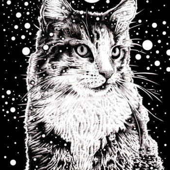 Dessin intitulée "SPACE CAT" par Jeff Grimal, Œuvre d'art originale, Crayon