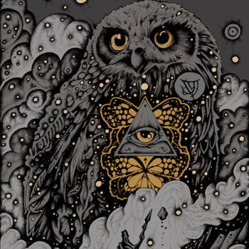 Dessin intitulée "OWL SPIRIT" par Jeff Grimal, Œuvre d'art originale, Crayon