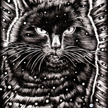 Drawing titled "CAT 3" by Jeff Grimal, Original Artwork, Ink