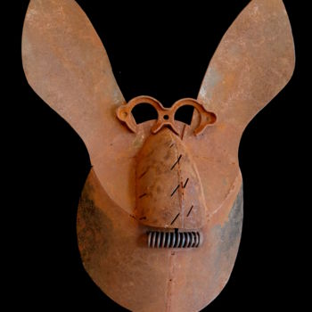 Sculpture titled "Mask People, DOC" by Jeff Mann, Original Artwork, Metals