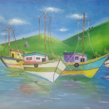 Painting titled "Barcos" by Jefferson Coutinho, Original Artwork, Acrylic